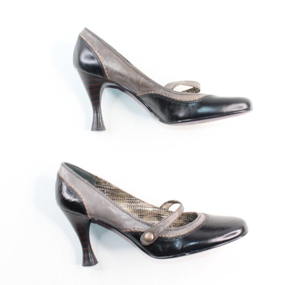 Bobbi Blu Anthropologie Black Leather Cap Heels - Picture 11 of 12